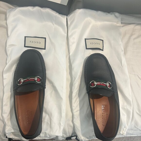 Gucci Mens Loafers w/ Horsebit and Web Stripe *Black with Web Stripe* main image 9